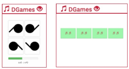 Beispiel visuelles Spiel (r) und akustisches Spiel (l)
